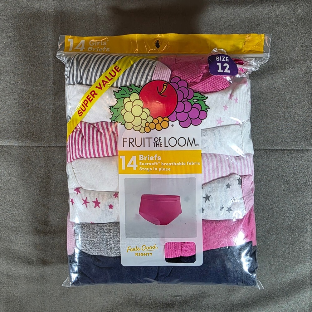 Fruit of the Loom Girls Eversoft Briefs 14 Pack Size 12 Multicolor Tag Free